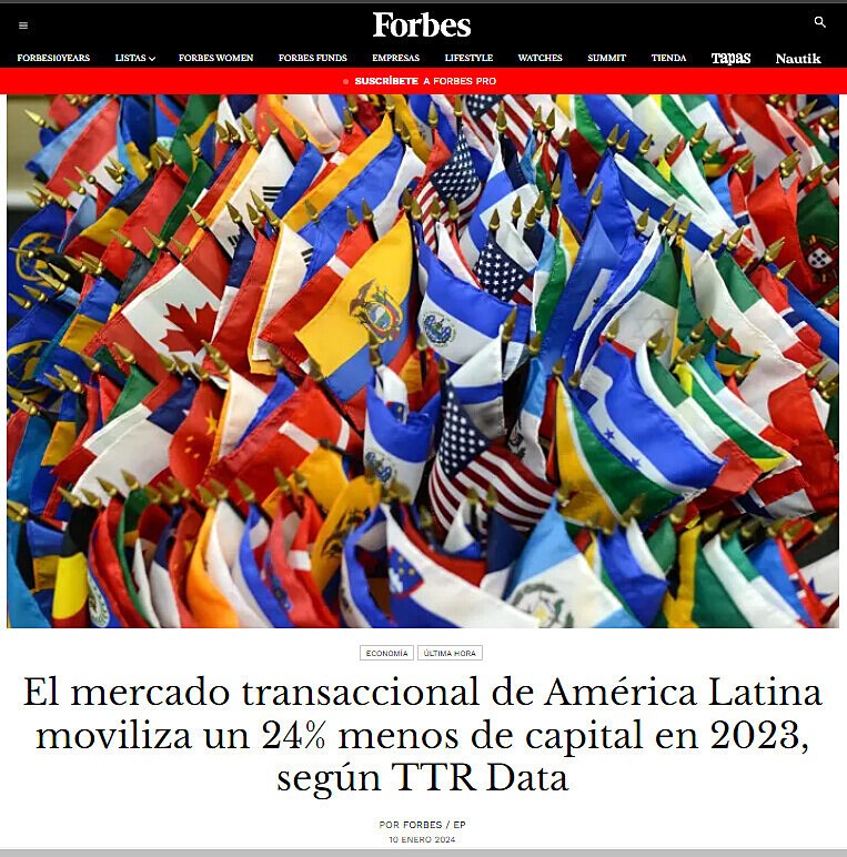 El mercado transaccional de Amrica Latina moviliza un 24% menos de capital en 2023, segn TTR Data